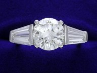 Round Diamond Ring: 1.60 carat with 4 Tapered Baguette Diamonds ...